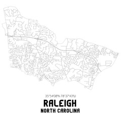 Fototapeta na wymiar Raleigh North Carolina. US street map with black and white lines.