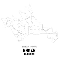 Ramer Alabama. US street map with black and white lines.