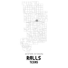 Ralls Texas. US street map with black and white lines.