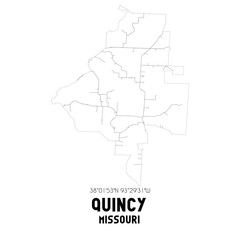Quincy Missouri. US street map with black and white lines.