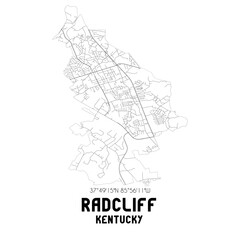 Radcliff Kentucky. US street map with black and white lines.
