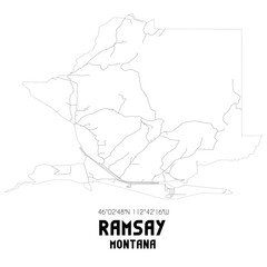 Ramsay Montana. US street map with black and white lines.