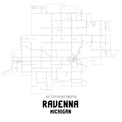 Ravenna Michigan. US street map with black and white lines.