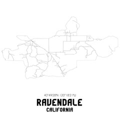 Ravendale California. US street map with black and white lines.