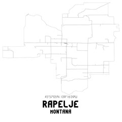 Rapelje Montana. US street map with black and white lines.