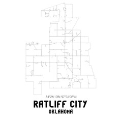 Ratliff City Oklahoma. US street map with black and white lines.