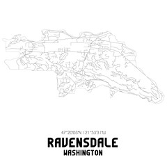 Ravensdale Washington. US street map with black and white lines.