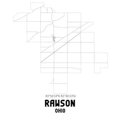 Rawson Ohio. US street map with black and white lines.