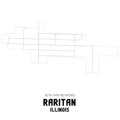 Raritan Illinois. US street map with black and white lines.