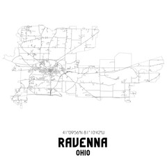 Ravenna Ohio. US street map with black and white lines.