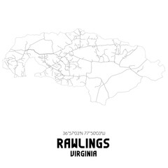 Rawlings Virginia. US street map with black and white lines.