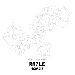Rayle Georgia. US street map with black and white lines.
