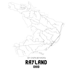 Rayland Ohio. US street map with black and white lines.