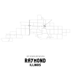 Raymond Illinois. US street map with black and white lines.