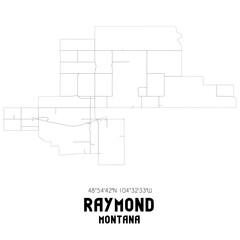 Raymond Montana. US street map with black and white lines.