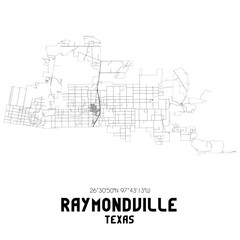 Raymondville Texas. US street map with black and white lines.