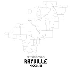Fototapeta na wymiar Rayville Missouri. US street map with black and white lines.