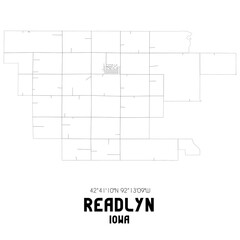 Readlyn Iowa. US street map with black and white lines.