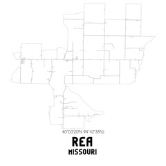 Rea Missouri. US street map with black and white lines.