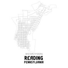 Fototapeta na wymiar Reading Pennsylvania. US street map with black and white lines.