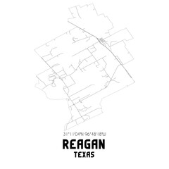 Reagan Texas. US street map with black and white lines.