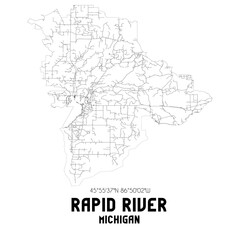 Fototapeta na wymiar Rapid River Michigan. US street map with black and white lines.