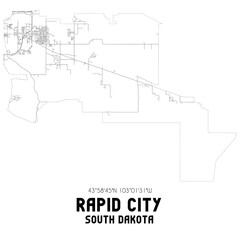 Rapid City South Dakota. US street map with black and white lines.