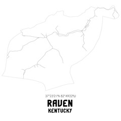 Raven Kentucky. US street map with black and white lines.