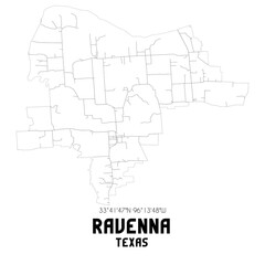 Ravenna Texas. US street map with black and white lines.