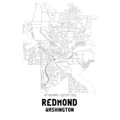 Redmond Washington. US street map with black and white lines.