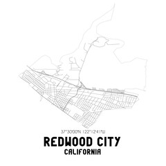 Redwood City California. US street map with black and white lines.