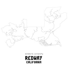 Redway California. US street map with black and white lines.