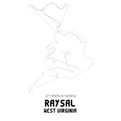 Raysal West Virginia. US street map with black and white lines.