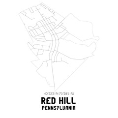 Red Hill Pennsylvania. US street map with black and white lines.