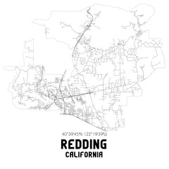 Redding California. US street map with black and white lines.