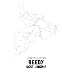 Reedy West Virginia. US street map with black and white lines.