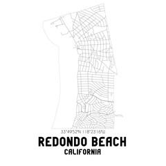 Redondo Beach California. US street map with black and white lines.