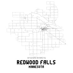 Redwood Falls Minnesota. US street map with black and white lines.