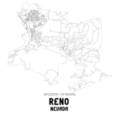 Reno Nevada. US street map with black and white lines.