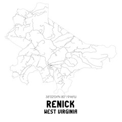 Renick West Virginia. US street map with black and white lines.