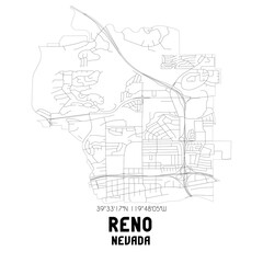 Reno Nevada. US street map with black and white lines.
