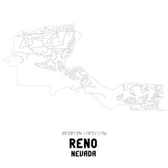 Reno Nevada. US street map with black and white lines.
