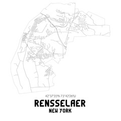 Rensselaer New York. US street map with black and white lines.