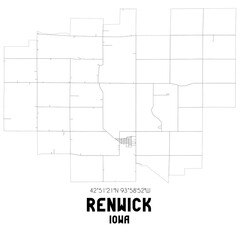 Renwick Iowa. US street map with black and white lines.