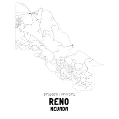 Reno Nevada. US street map with black and white lines.
