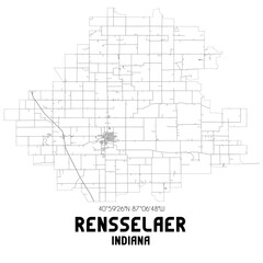 Rensselaer Indiana. US street map with black and white lines.