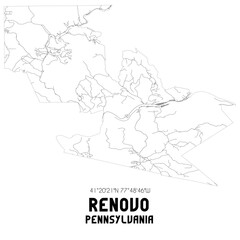 Renovo Pennsylvania. US street map with black and white lines.