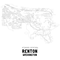 Fototapeta na wymiar Renton Washington. US street map with black and white lines.
