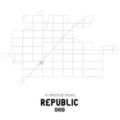 Republic Ohio. US street map with black and white lines.