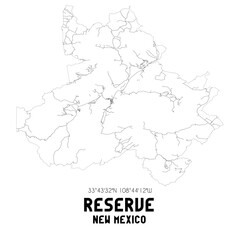 Reserve New Mexico. US street map with black and white lines.